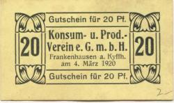 Frankenhausen - Konsum- und Produktiv-Verein - 4.3.1920 - 20 Pfennig