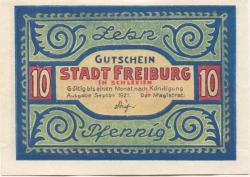 Freiburg (heute: PL-Swiebodzice) - Stadt - September 1921 - 10 Pfennig 