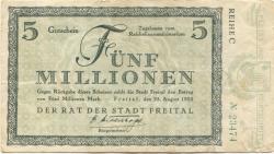 Freital - Stadt - 25.8.1923 - 5 Millionen Mark 