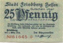 Friedberg - Stadt - 1.3.1919 - 25 Pfennig 