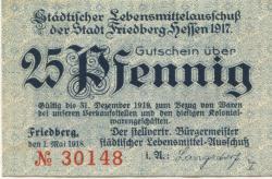 Friedberg - Städtischer Lebensmittelausschuss - 1.5.1918 - 25 Pfennig