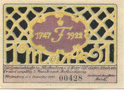 Fürstenberg -Gemeinde - 1.12.1921 - 1 Mark