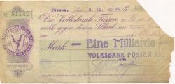 Füssen - Volksbank AG - 2.11.1923 - 1 Milliarde Mark