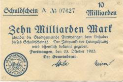 Furtwangen - Stadt - 25.10.1923 - 10 Milliarden Mark 