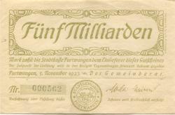 Furtwangen - Stadt - 5.11.1923 - 5 Milliarden Mark 