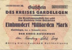 Gardelegen - Kreis - 3.11.1923 - 100 Milliarden Mark 