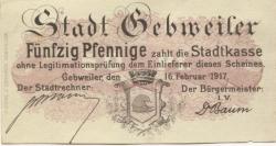 Gebweiler (heute: F-Guebwiller) - Stadt - 16.2.1917- 50 Pfennig 