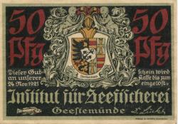 Geestemünde (heute: Bremerhaven) -Institut für Seefischerei - - 24.11.1921 - 50 Pfennig 