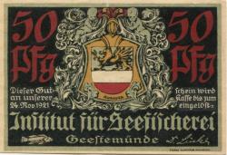 Geestemünde (heute: Bremerhaven) -Institut für Seefischerei - - 24.11.1921 - 50 Pfennig 