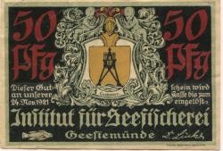 Geestemünde (heute: Bremerhaven) -Institut für Seefischerei - - 24.11.1921 - 50 Pfennig 