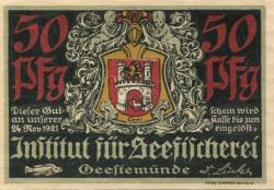 Geestemünde (heute: Bremerhaven) -Institut für Seefischerei - - 24.11.1921 - 50 Pfennig 