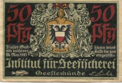 Geestemünde (heute: Bremerhaven) -Institut für Seefischerei - - 24.11.1921 - 50 Pfennig 