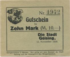 Geising (heute: Altenberg) - Stadt - November 1918 - 10 Mark 