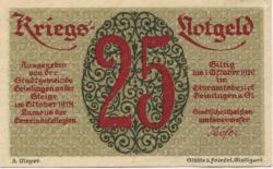 Geislingen - Stadt - Oktober 1918 - 1.10.1920 - 25 Pfennig 