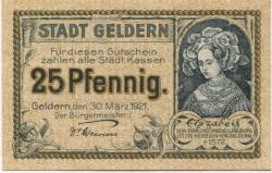 Geldern - Stadt - 30.3.1921 - 25 Pfennig 