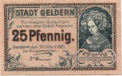 Geldern - Stadt - 30.3.1921 - 25 Pfennig 