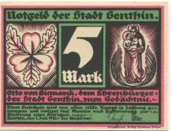 Genthin - Stadt - 1.7.1921 - 5 Mark