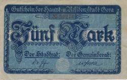 Gera - Stadt - - 1.2.1919 - 5 Mark