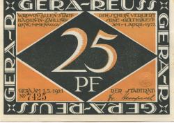 Gera - Stadt - 1.5.1921 - 25 Pfennig