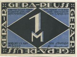 Gera - Stadt - 1.5.1921 - 1 Mark