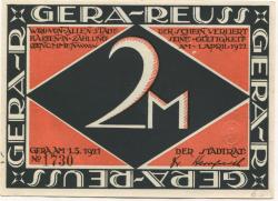 Gera - Stadt - 1.5.1921 - 2 Mark