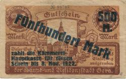 Gera - Stadt - 25.9.1922 - 8.11.1922 - 500 Mark
