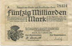 Gera - Stadt und Kreis - 15.10.1923 - 5 Milliarden Mark