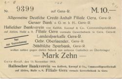 Gera - Allgemeine Deutsche Credit-Anstalt, Filiale Gera - 14.11.1918 - 10 Mark