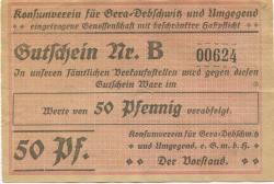 Gera-Debschwitz - Konsumverein für Gera-Debschwitz und Umgegend eGmbH - -- - 50 Pfennig