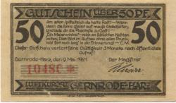 Gernrode (heute: Quedlinburg) - Stadt - 9.5.1921 - 50 Pfennig