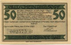 Gernrode (heute: Quedlinburg) - Stadt - 9.5.1921 - 50 Pfennig