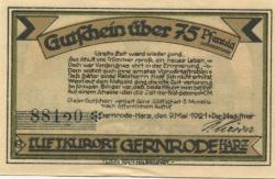 Gernrode (heute: Quedlinburg) - Stadt - 9.5.1921 - 75 Pfennig