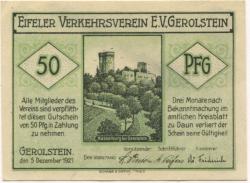 Gerolstein - Eifeler Verkehrsverein eV - 5.12.1921 - 50 Pfennig