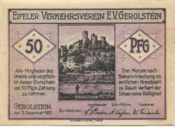 Gerolstein - Eifeler Verkehrsverein eV - 5.12.1921 - 50 Pfennig