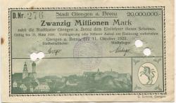 Giengen - Stadt - 11.10.1923 - 31.3.1924 - 20 Millionen Mark
