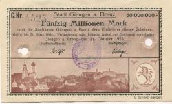 Giengen - Stadt - 11.10.1923 - 31.3.1924 - 50 Millionen Mark