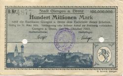 Giengen - Stadt - 11.10.1923 - 31.3.1924 - 100 Millionen Mark