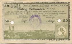 Giengen - Stadt - 25.10.1923 - 31.3.1924 - 50 Milliarden Mark