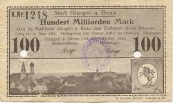 Giengen - Stadt - 25.10.1923 - 31.3.1924 - 100 Milliarden Mark