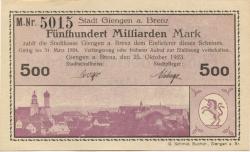 Giengen - Stadt - 25.10.1923 - 31.3.1924 - 500 Milliarden Mark