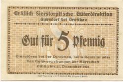 Giersdorf (heute: PL-Galazczyce) - Gräflich von Sierstorpffsche Güterdirektion - - 31.12.1922 - 5 Pfennig