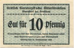 Giersdorf (heute: PL-Galazczyce) - Gräflich von Sierstorpffsche Güterdirektion - - 31.12.1922 - 10 Pfennig