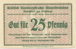 Giersdorf (heute: PL-Galazczyce) - Gräflich von Sierstorpffsche Güterdirektion - - 31.12.1922 - 25 Pfennig