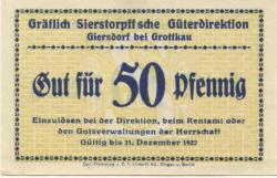 Giersdorf (heute: PL-Galazczyce) - Gräflich von Sierstorpffsche Güterdirektion - - 31.12.1922 - 50 Pfennig