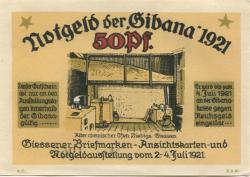 Gießen - Gießener Briefmarken-, Ansichtskarten- und Notgeldausstellung - 2.- 4.7.1921 - 50 Pfennig