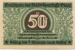 Glatz (heute: PL-Klodzko) - Stadt-Sparkasse - 6.10.1921 - 50 Pfennig
