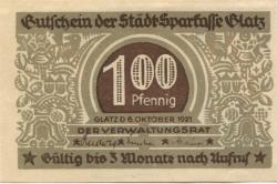 Glatz (heute: PL-Klodzko) - Stadt-Sparkasse - 6.10.1921 - 100 Pfennig