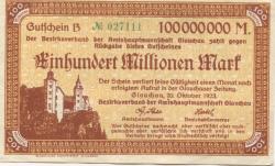 Glauchau - Amtshauptmannschaft - 20.10.1923 - 100 Millionen Mark