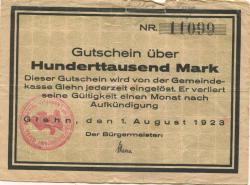 Glehn (heute: Korschenbroich) - Gemeinde - 1.8.1923 - 100000 Mark