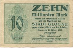 Glogau (heute: PL-Glogow) - Stadt - 26.10.1923 - 10 Milliarden Mark